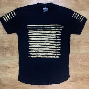 SWITCH REMARKABLE BLACK AND GOLD ZIPPER TEE
